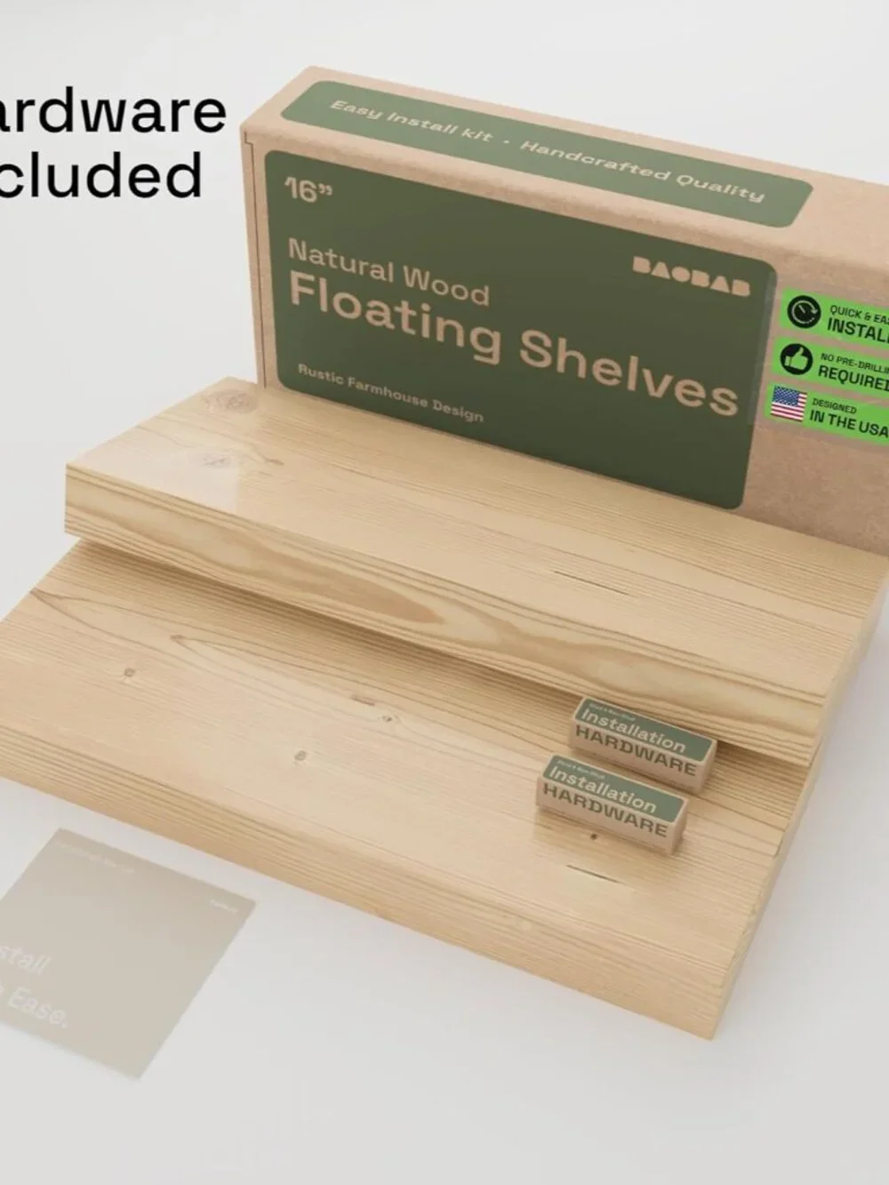 Moisture-Resistant 16 Inch Wooden Floating Shelves - Easy Installation Set